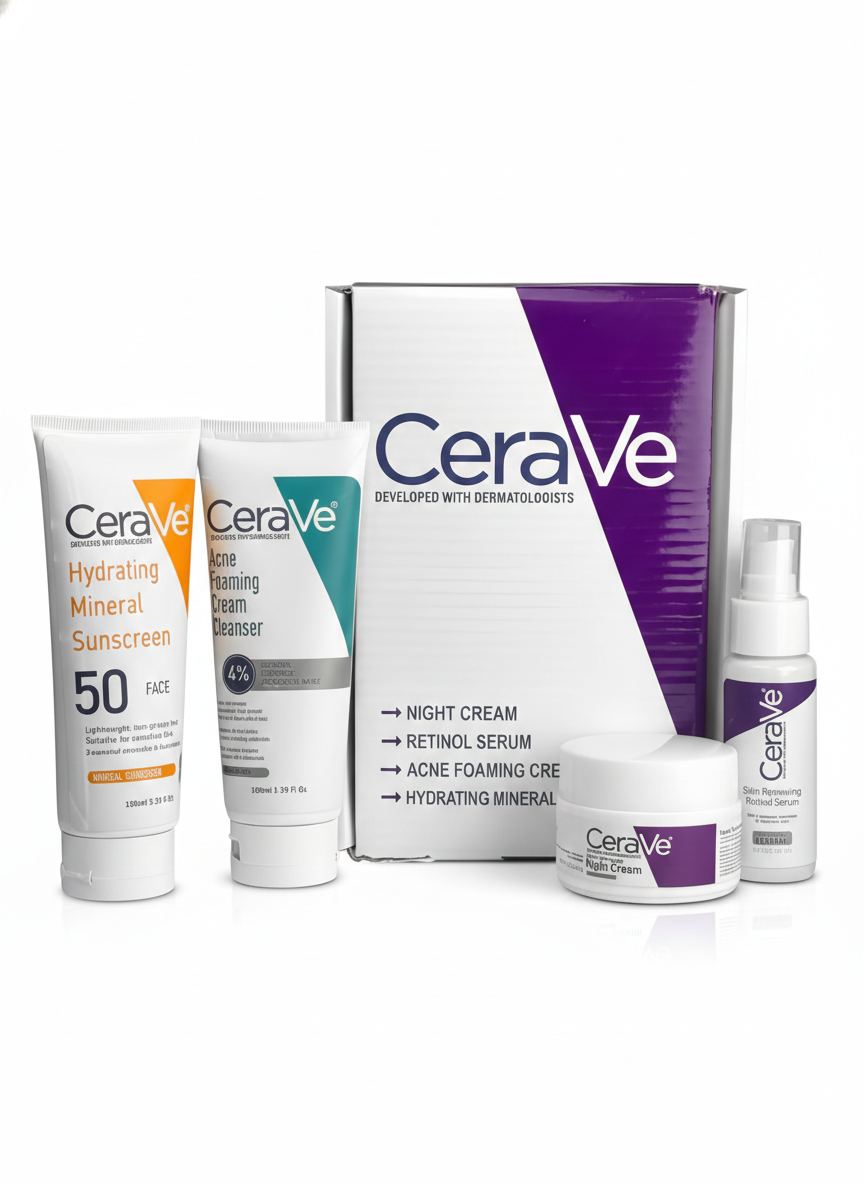 Complete Skincare Combo Kit – Sunscreen , Acne Cleanser,  Serum & Night Cream
