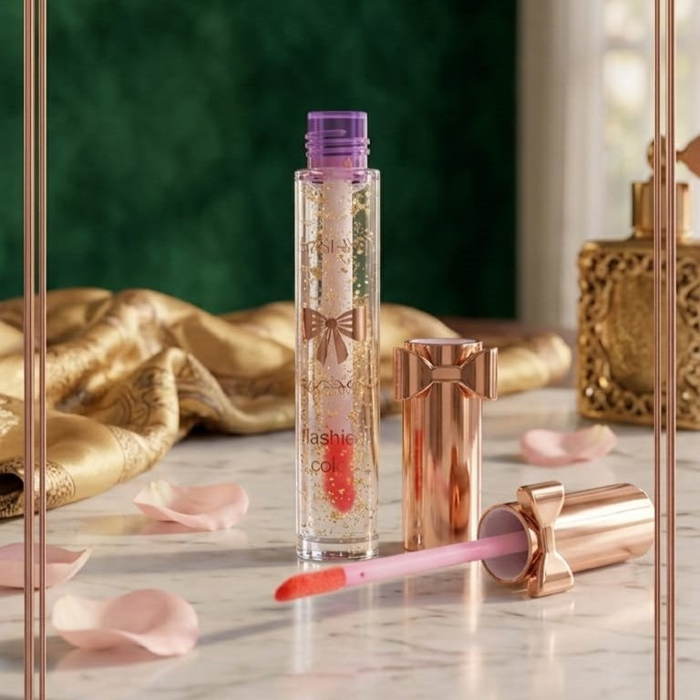 Lip Oil With Gold Flakes High Shine Moisturizing Formula