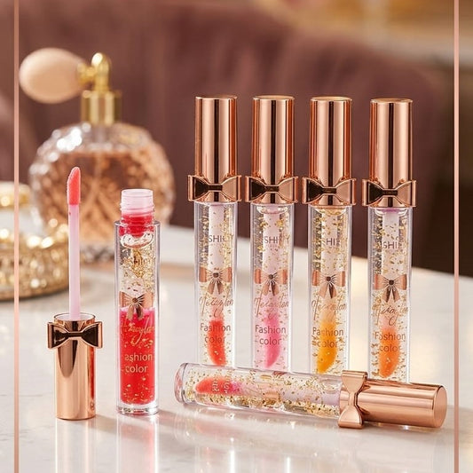 Lip Oil With Gold Flakes High Shine Moisturizing Formula