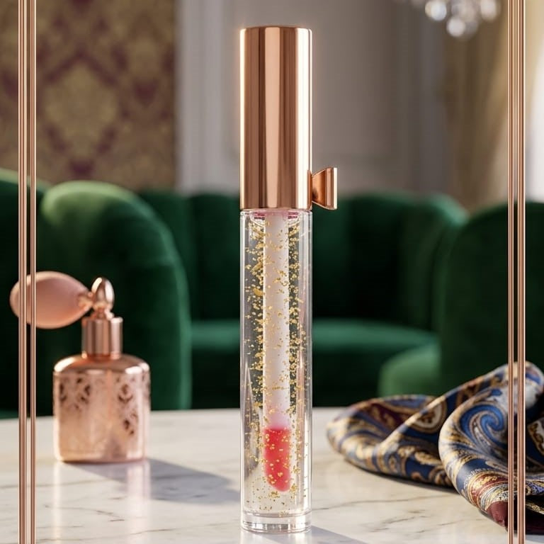 Lip Oil With Gold Flakes High Shine Moisturizing Formula
