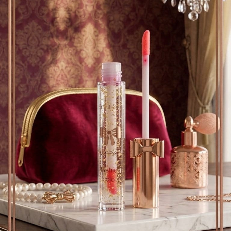 Lip Oil With Gold Flakes High Shine Moisturizing Formula